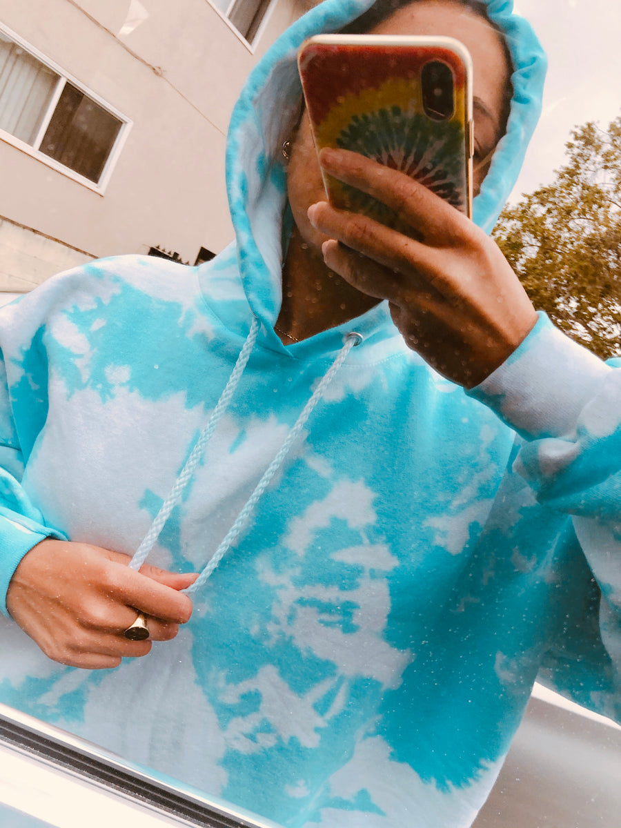 Youngwildandserene Mist Blue Tie Dye Hoodie Large / Blue