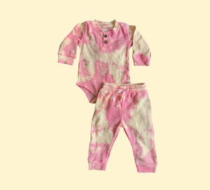 Open image in slideshow, Toddler Pink Cream Tie Dye Onesie Jogger Set
