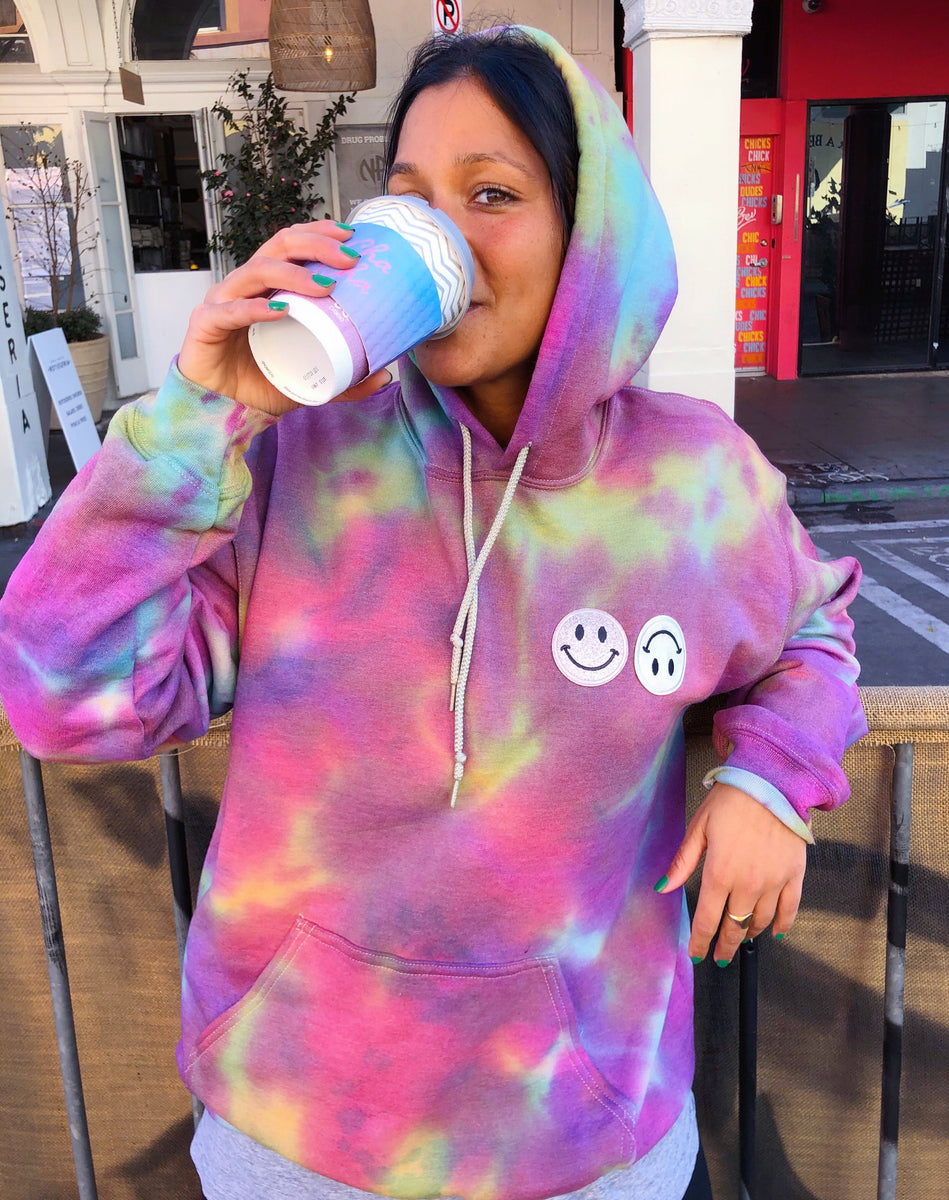 Rainbow Smiley Patch Tie Dye Hoodie