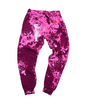 Open image in slideshow, Burgundy Bleach Balloon Girl Embellished Tie Dye Joggers
