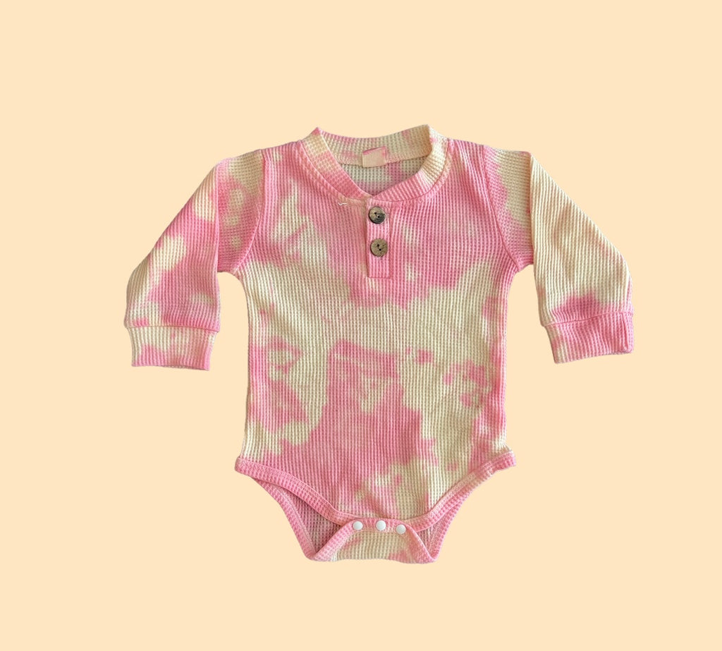Toddler Pink Cream Tie Dye Henley Onesie