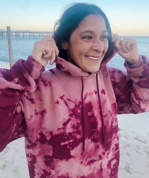 Open image in slideshow, Burgundy Bleach Tie Dye Hoodie
