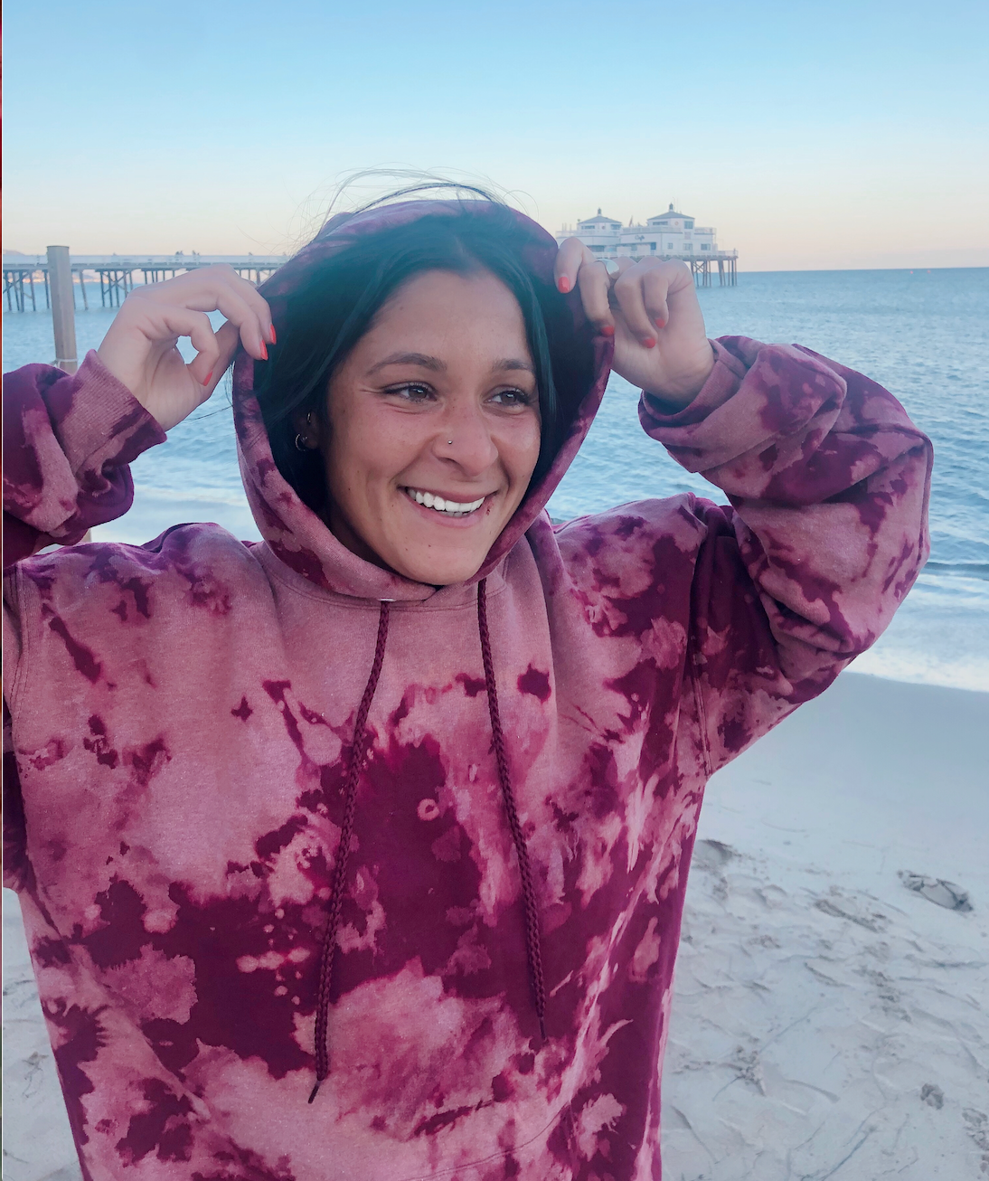 Burgundy Bleach Tie Dye Hoodie Youngwildandserene