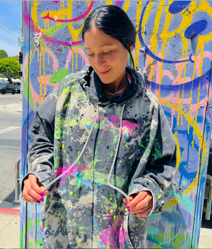 Vintage Black Bleach Paint Splatter Distressed Hoodie