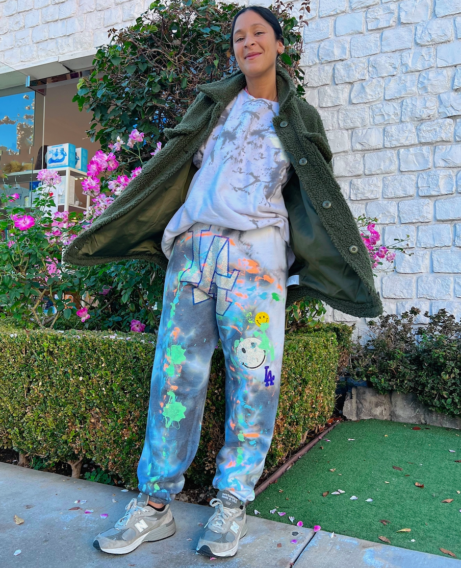 LA Smiley Embellished Tie Dye Paint Sweatpants