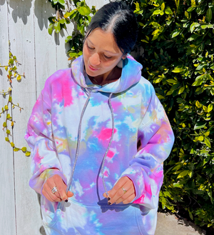 Open image in slideshow, Cotton Candy Embellished Crystal Drawstring Tie Dye Hoodie
