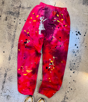Open image in slideshow, Balloon Girl Embellished Red Tie Dye Paint Sweatpants
